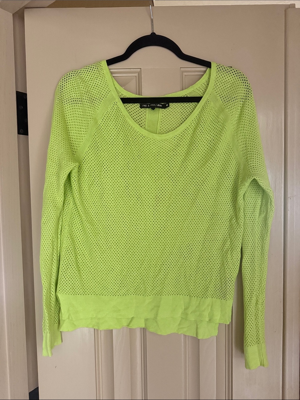 Rag & Bone Lightweight Neon Green Open-Knit Perforated Sweater, Size Medium